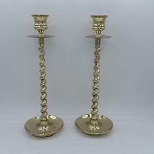 Vintage Pair Baldwin Twisted Brass 10" Tapered Candlestick Holders